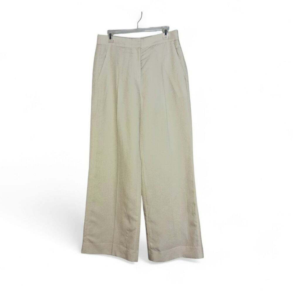 Banana Republic Pleated High Waist Wide Leg Linen Lyocell Pants Sz 8 Cream